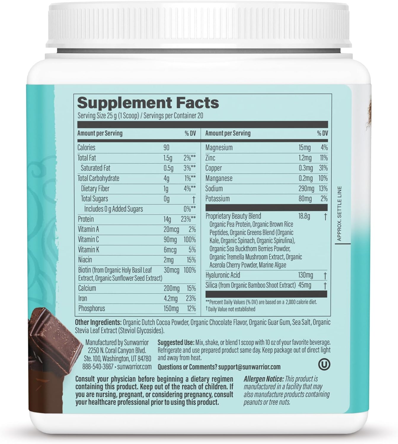 Sunwarrior - Collagen Building Protein Peptides Powder - Chocolate Fudge 500g